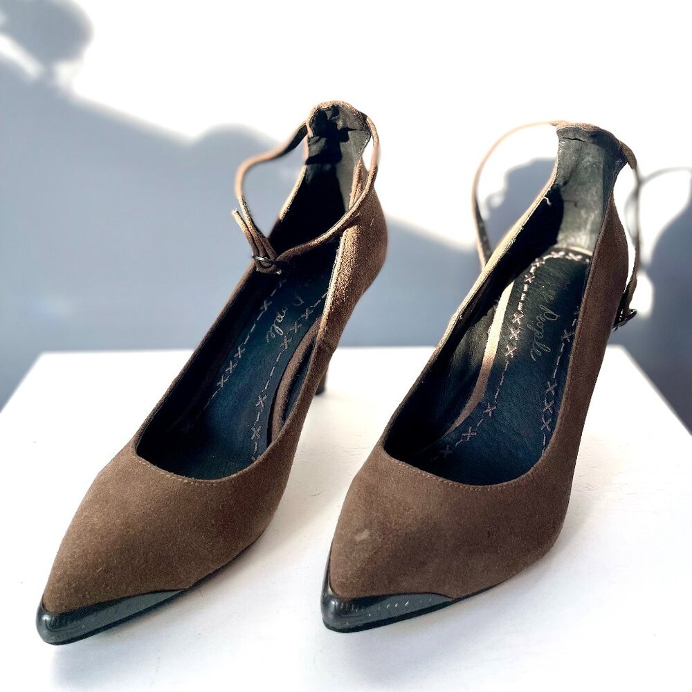 Free People Taupe Suede Metal Detail Pumps